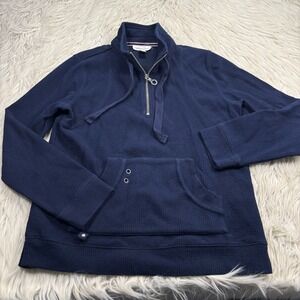 Coldwater Creek Women's XS Navy Ribbed 1/4 Zip Popover Sweater Coastal Grandma